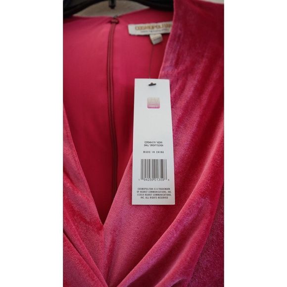 Cosmo Dress the Population Women's Sz S Fuchsia Aidan Twist Plunge Velvet Dress - Picture 6 of 10